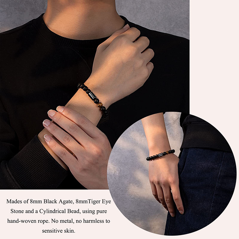 Daily Occasion natural stone, Tiger Eye Material Simple Style Round Natural Stone Tiger Eye Beaded Handmade Father'S Day Men'S Bracelets Men Beaded Bracelets