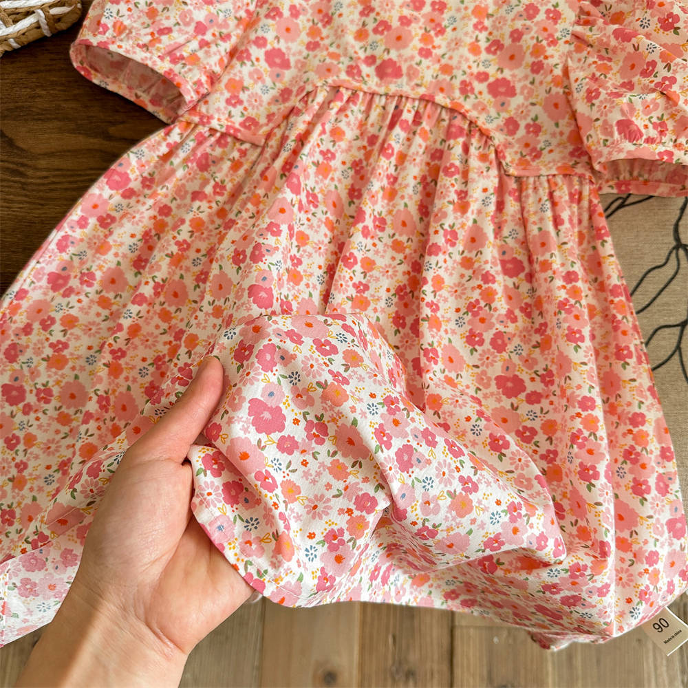 Xianning siete niños coreano vestido floral verano nuevo estilo femenino vestido de princesa estampado de flores de algodón extranjero