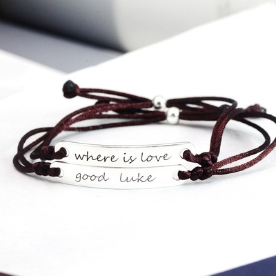 925纯银字母编绳闺蜜手链女新款复古简约小众ins潮手饰二人款刻字