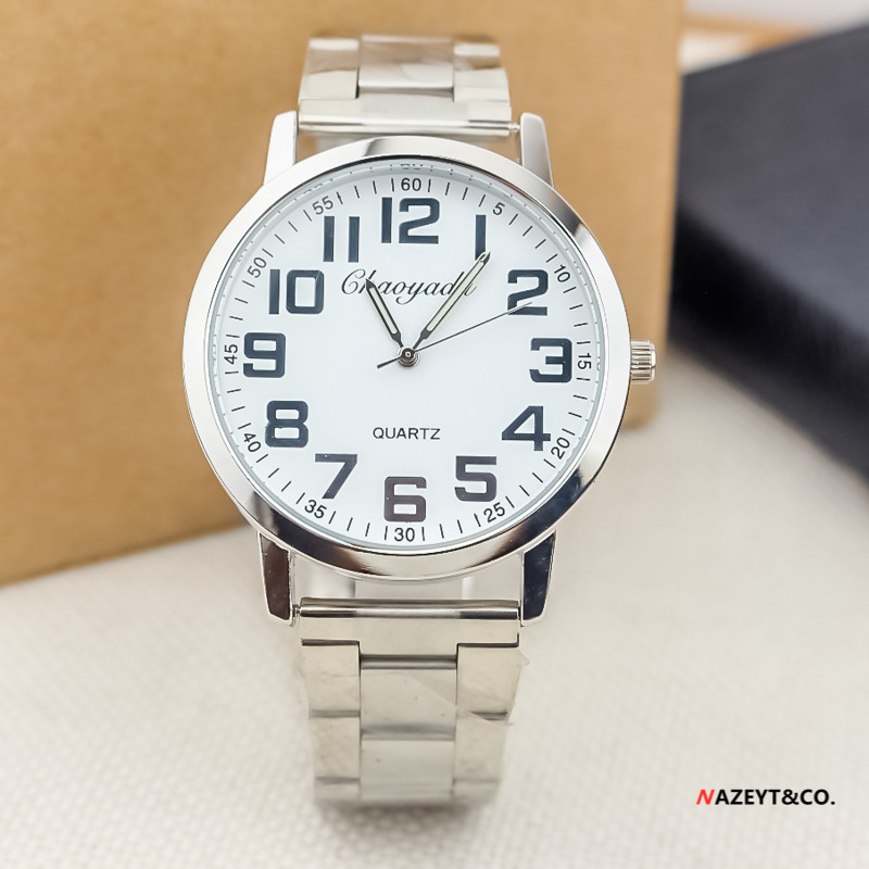 Clear Large Digital Steel Strip Elderly Watch Simple Middle-aged and Elderly Men and Women Couple 60 Minutes Quartz Electronic Watch