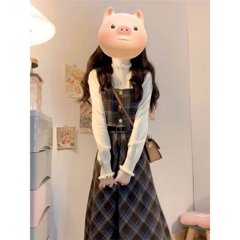 小香学院风格子背带连衣裙子女秋冬季2025新款小个子穿搭套装长裙|undefined