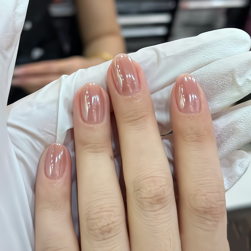 [Original by Ling Luo] Pure Desire Peach Pearl Powder Hailey Cat Eye Handmade Nail Art Wearable Nails Finished Products Available for Wholesale