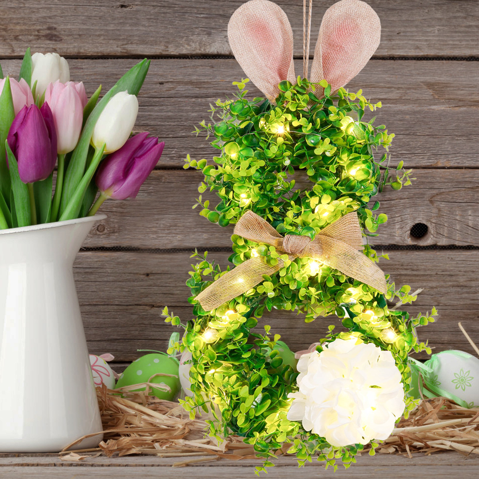 Pascua transfronteriza colgante orejas de conejo iluminantes guirlandas guirlandas con luces orejas de conejo de Pascua decoración guirlandas