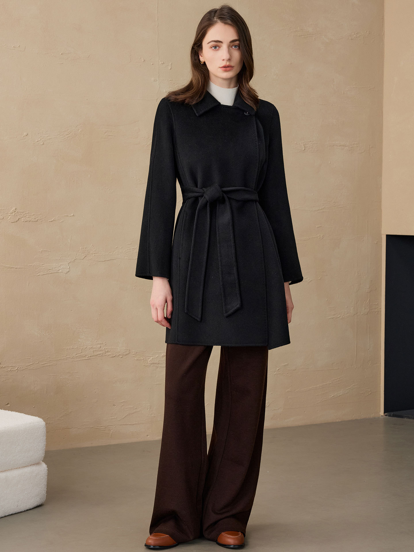Huang Yuxiang Cashmere Coat Double-Sided Wool Coat Petite Coat Single-Button Coat Women's Pure Cashmere 2025 Autumn and Winter Coat Women