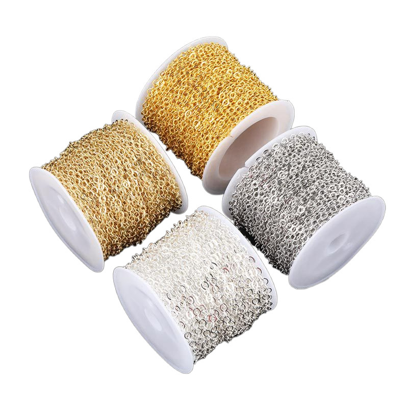 Venta caliente de 10 metros / rollo de cadena de cobre en forma de o para mantener el color, collar artesanal chapado a mano semiacabado accesorios de joyería de cadena DIY