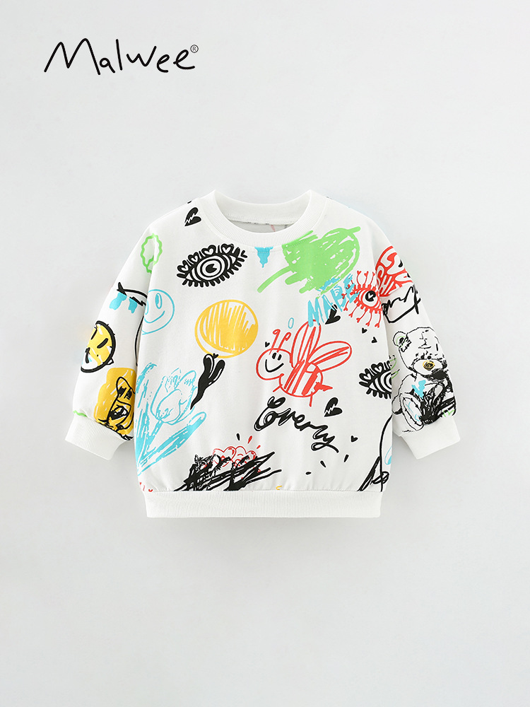 Malwee niño chaqueta de otoño nuevo estilo europeo y americano camiseta de cuello redondo casual impresa hermosa chaqueta infantil