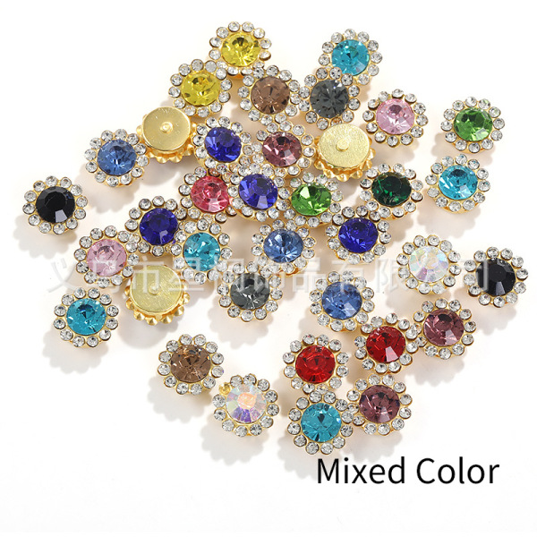Cross-Border Hot-Selling Diamond-Encrusted Round Sunflower Hand-Sewn Rhinestone DIY Bag Evening Dress Wedding Dress Hand-Sewn Crystal Rhinestone Accessories