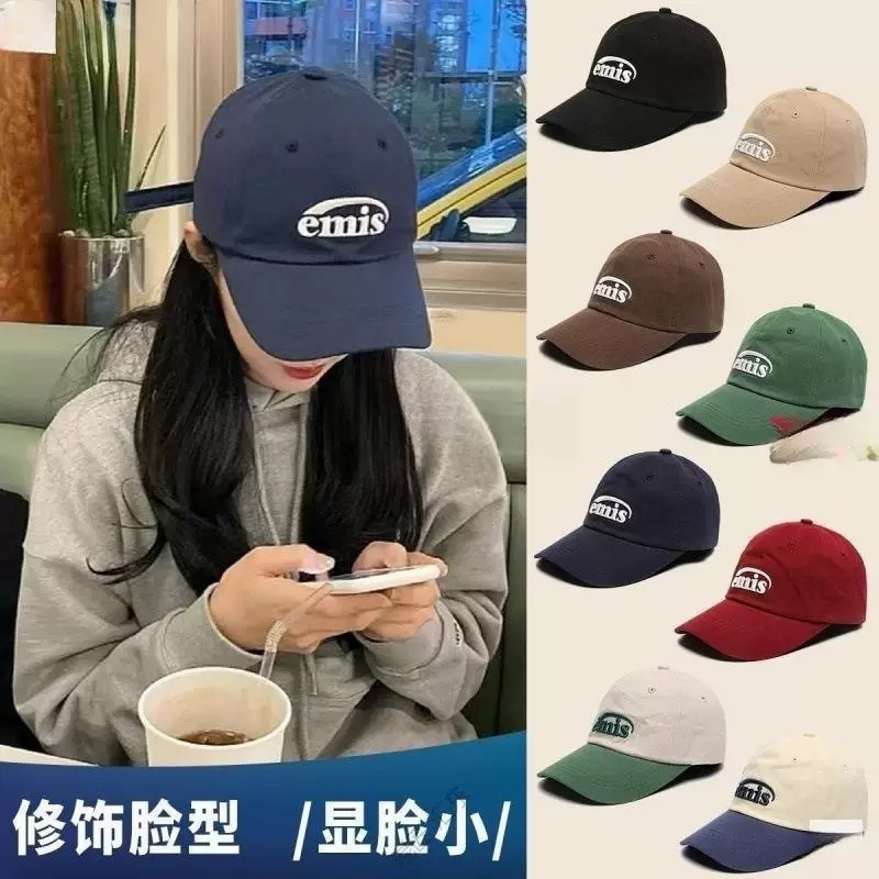 韓国 emis 帽子赤野球帽女性のための春と夏のカジュアル刺繍多用途ソフトトップビッグヘッドキャップ男性のための|undefined