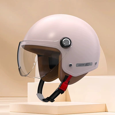 Motosiklet kaskı (dəbilqə) – four seasons universal safety helmet - 301-new-national-standard-category-a-peach-powder-high-definition-short-mirror-312624cm