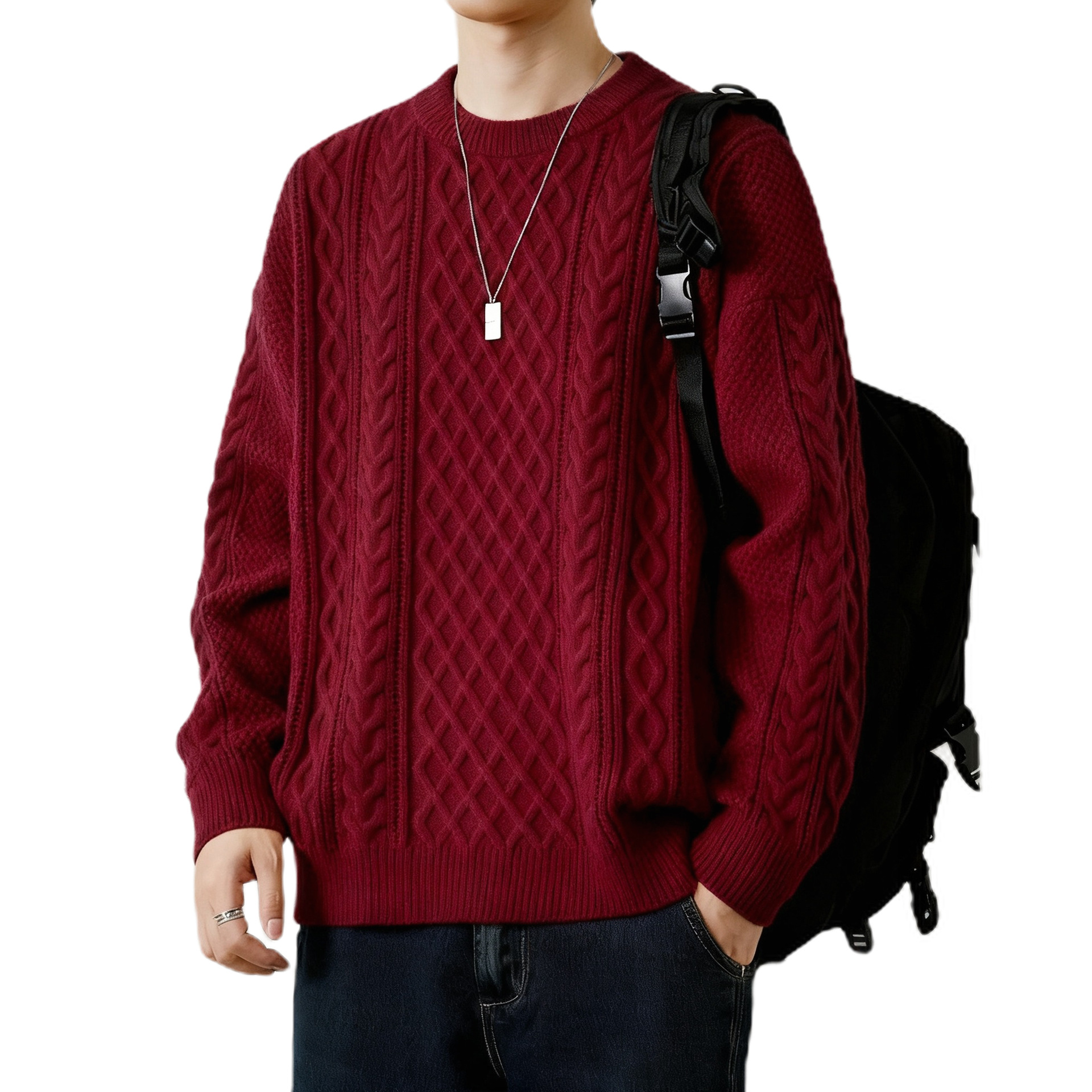 Explosiones transfronterizas de tamaño europeo suéter de punto de tamaño grande para hombres y mujeres otoño invierno cuello redondo cuello alto con lana de color sólido fábrica al por mayor