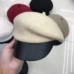 25年秋冬新款韩版简约气质报童帽女皮帽檐拼接高级时尚百搭八角帽
