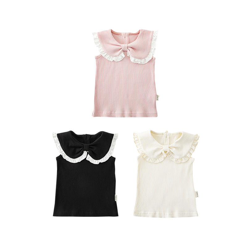 Qiududo niños lindos arco grande collar chaleco verano 2024 nuevas niñas lindo bebé chaleco fino