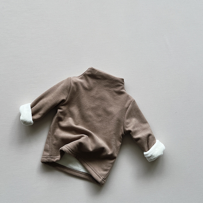 Camiseta térmica infantil de invierno con forro polar a rayas para niños pequeños y niños, nuevo estilo otoño-invierno 2025, top cálido y grueso para niños y niñas, a la moda.