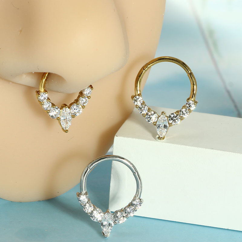 Full Body 316 Stainless Steel Claw Zircon Water Drop Flower Nose Ring Ear Bone Ring Fashion Nose Ring detail image 9
