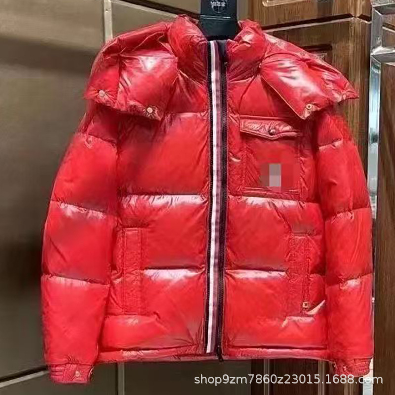 跨境黑色亮面冬季加厚白鸭绒保暖宽松连帽羽绒服蒙家男女同款外套|undefined