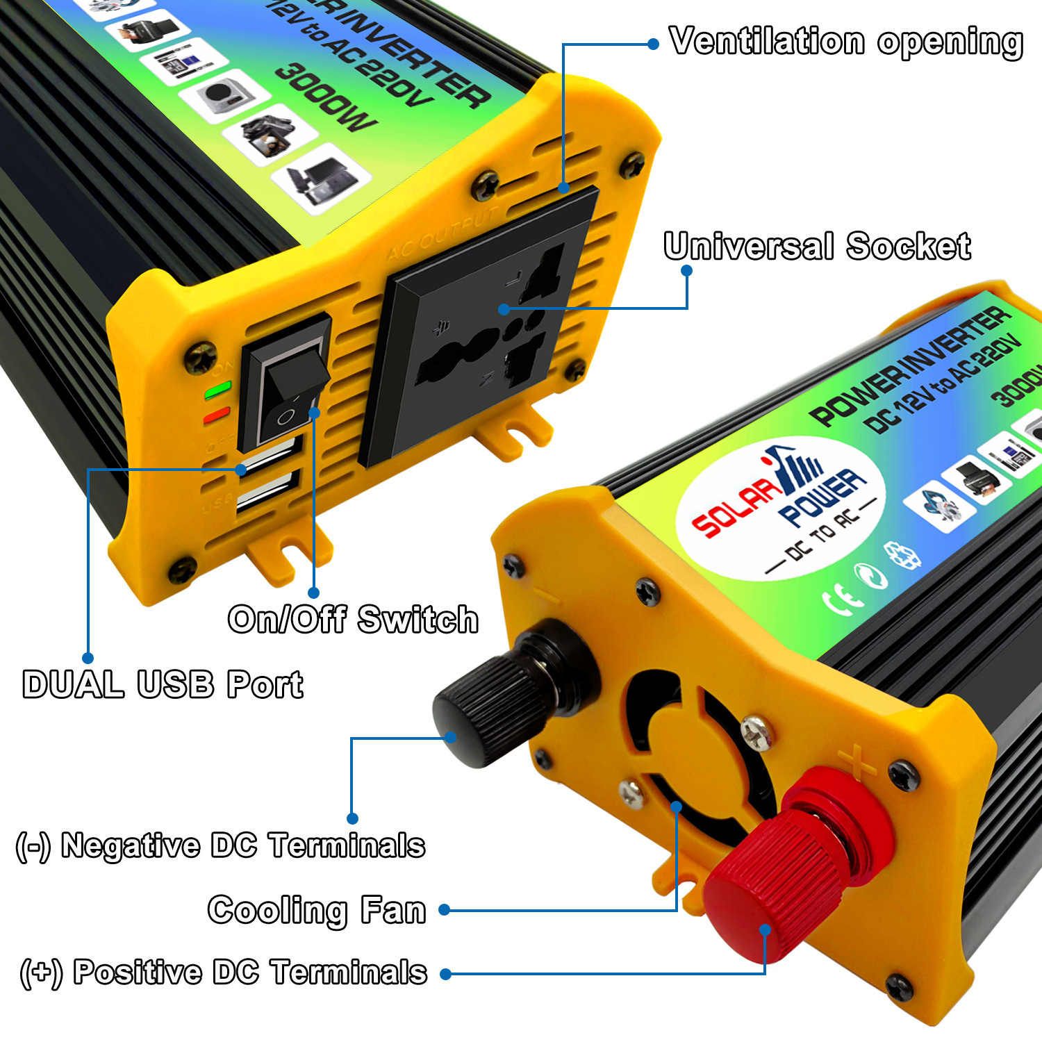 实力工厂跨境车载逆变器DC12V转AC220V110V power inverter 3000W