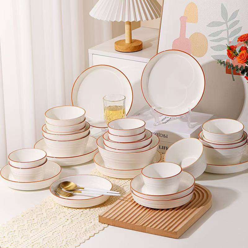 Pure White Underglaze Color Fashionable Ceramic Bowls and Plates Tableware Household Rice Bowl Noodle Bowl Soup Bowl Dish Plate Deep Plate Scandinavian Style