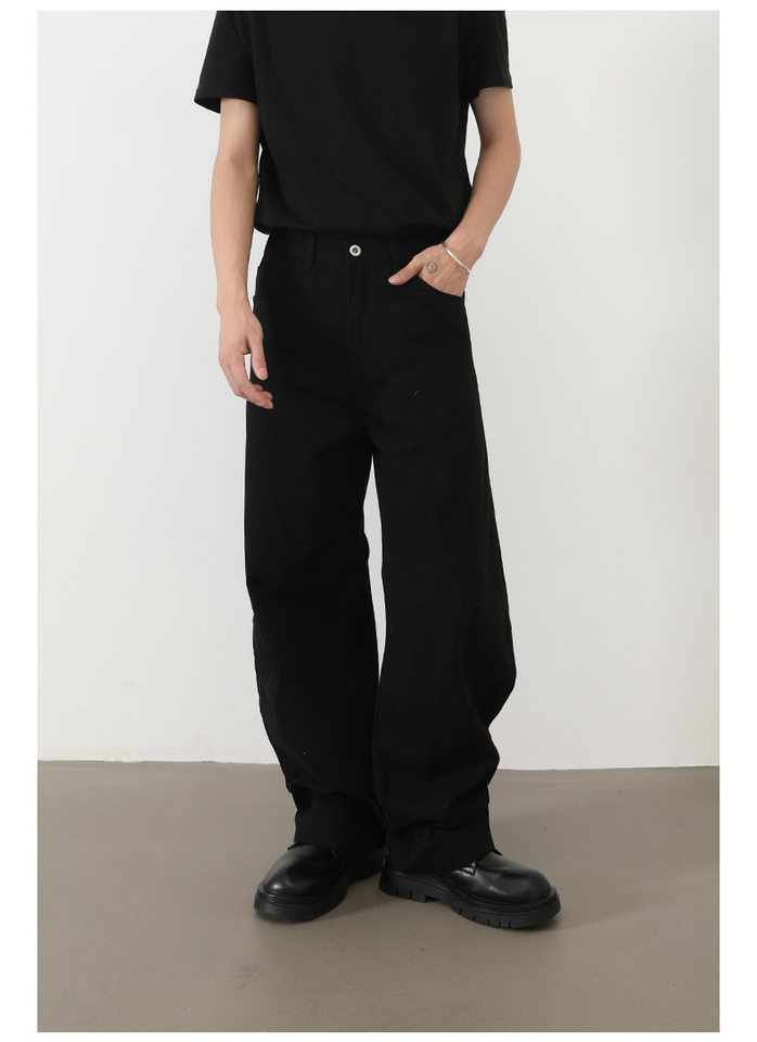 Quần jeans nam ống rộng lưng thun nửa, dáng suông thoải mái — Màu xanh quân đội, màu xám nhạt, màu xám đen, đen chi tiết 13