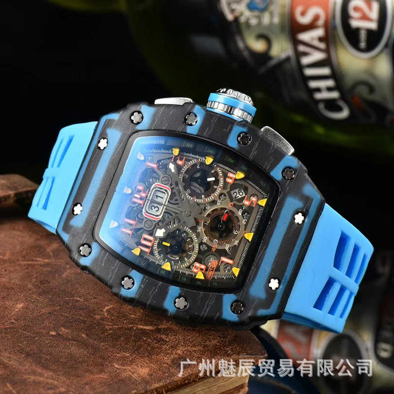 Hengbolong Brand Cross-border Hot Sale Inter-color Hollow Six-pin Wine Barrel-shaped Quartz Watch Men's Watch Female Student Watch