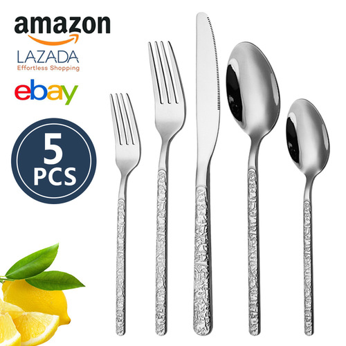 Cross-border Amazon stone grain stainless steel tableware set hotel western steak knife and fork spoon dessert spoon dessert fork