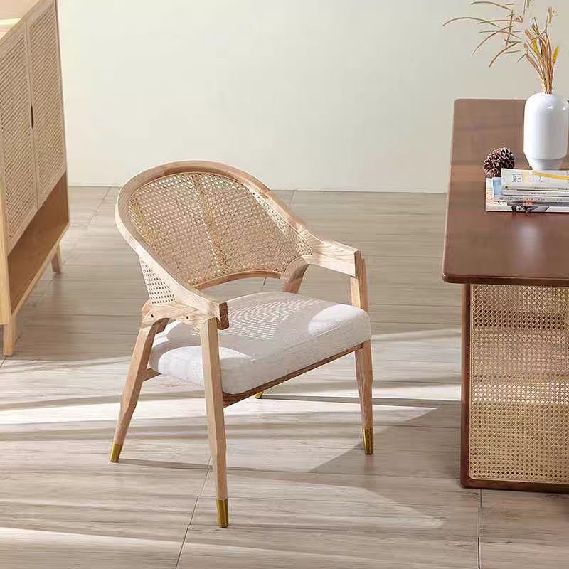 Silla de comedor de madera sólida nórdica simple silla de caña silla de ocio silla de restaurante residencial retro silla de madera sólida individual