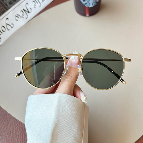 Qianai retro round-frame sunglasses for women Internet celebrity metal-rimmed small-frame sunglasses Korean version new fashion sunshade glasses for men