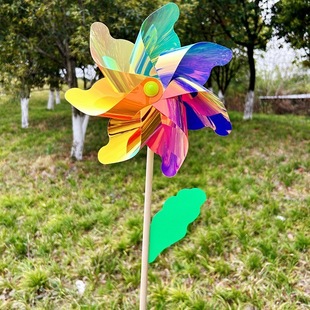 Trendy New Outdoor Props Colorful Spring Outing Wooden Pole Park Windmill Laser Scenic Spot Children's Stall Large Size