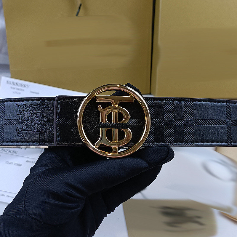 Embossed black round tb gold buckle / 105cm