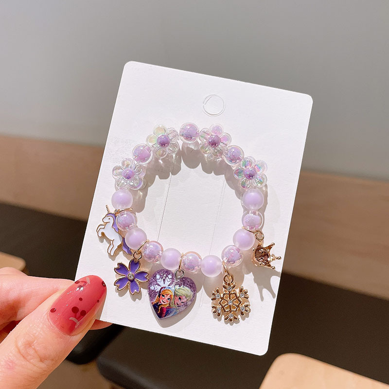 Pulsera de los niños de dibujos animados Mujer Princesa cuentas de vidrio Linda niña bebé pulsera estudiante joyería al por mayor