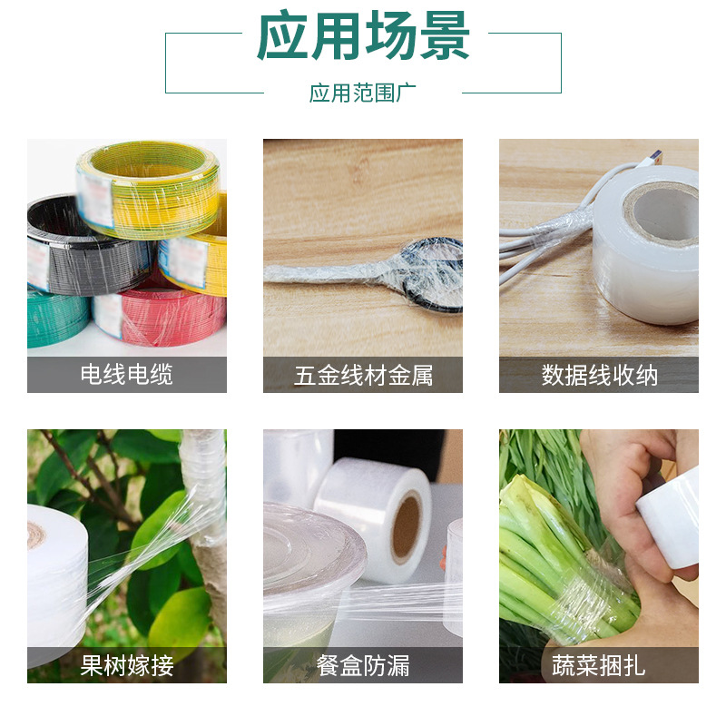 Fabricante de película estirable de rollo pequeño, película estirable, película de alambre personalizada, película de injerto de árboles frutales, película de sellado a prueba de fugas para llevar