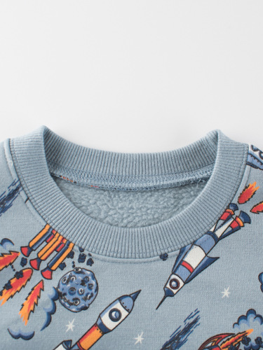 27kids Korean Version Children's Autumn/Winter Boys Hoodie with Fleece Cartoon Baby Clothing Live Stream