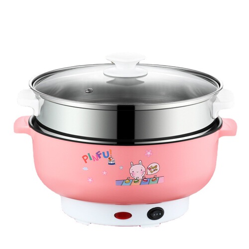 Dual-Handle Cartoon Multifunction Non-Stick Smart Student Dormitory Home Electric Hot Pot Mini Steamer Electric Stewer for Multiple People
