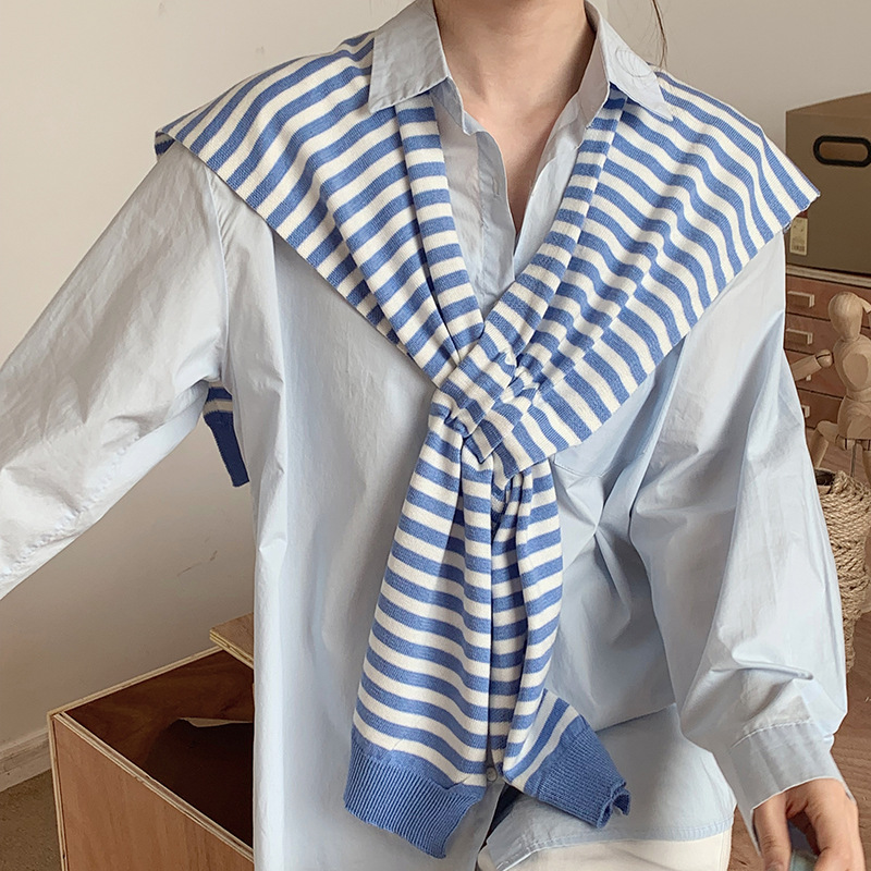 Sopa de punto de primavera y verano nuevo estilo coreano Dongdaemun clásico estriado decoración de collar falso bufandas de hombros