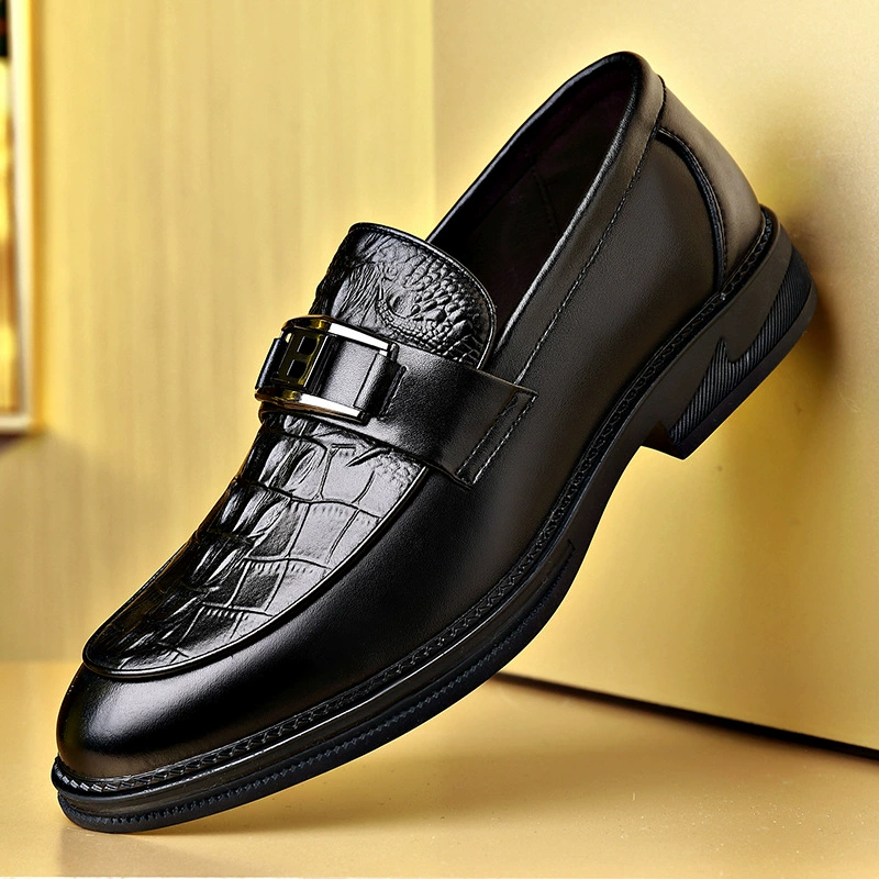 Новая Весенняя мужская деловая обувь из натуральной кожи, Мужская модная обувь с крокодиловым узором, кожаная обувь без шнуровки, мужская обувь