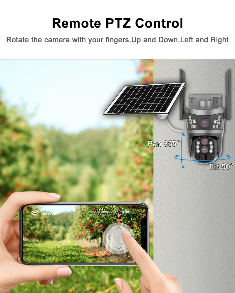 太阳能4G全景V380监控器无线手机远程室外双镜头枪球联动双