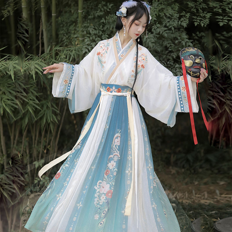 本物の晋製漢服女性中国風プリントクロスカラーチュチュスカート日常衣装|undefined
