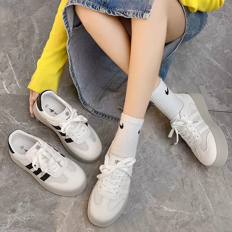厚底德训鞋女2025年夏季百搭增高网面透气休闲轻便运动板鞋小白鞋
