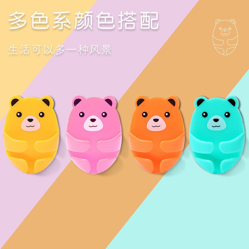 Internet celebrity cartoon hug bear punch-free sticky hook plug Hook power socket kitchen bear plug storage hook
