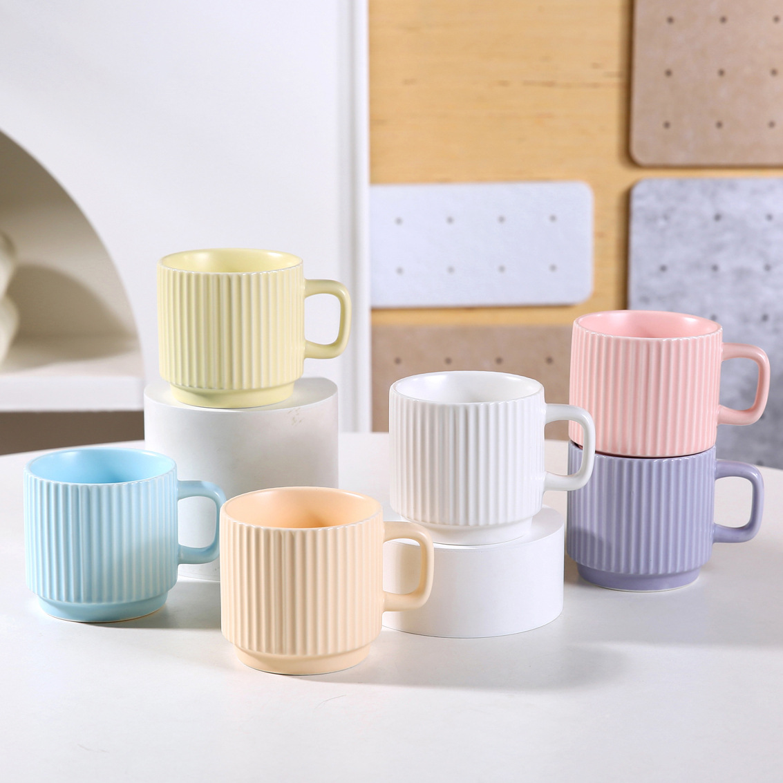 Macaron Ceramic Cup Ins Feng Shui Cup Simple Stripesd Cup Home Coffee Cup Couple Mug Souvenir