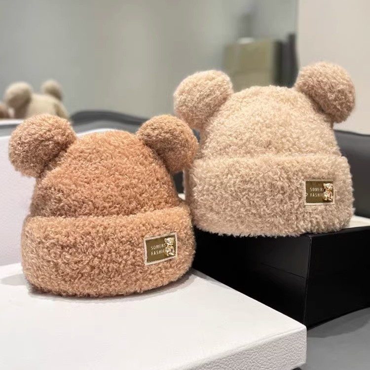 Invierno lindo oso de dibujos animados orejas sombrero de lana para mujeres japonesas cálidas peluche grueso protector de orejas sombrero de punto de estudiante