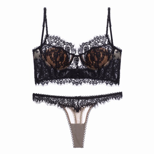 French sexy underwear U-shaped large backless thin cotton eyelashes lace underwear large breasts showing small anti-sagging large size bra