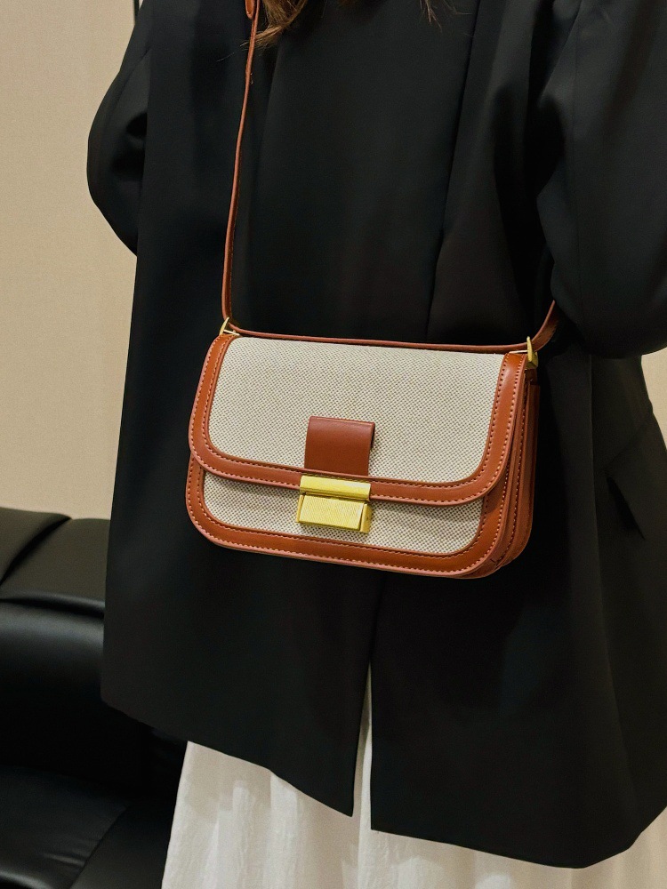Nicho de diseño de lino empalmado bolso para mujeres 2025 nueva moda moda bolso pequeño de moda bolso casual simple mochila image 1