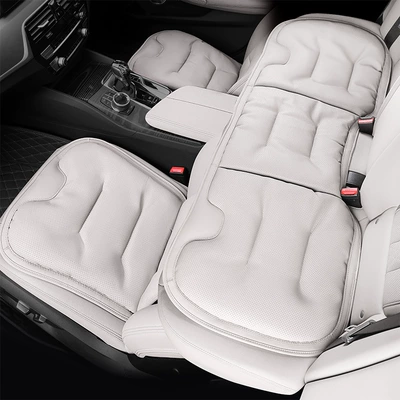 Seat cushion, seat cover Leather, with Lumbar Support Cushion for the - nappa-leather-perforated-breathable-and-non-slip-three-piece-set-of-front-and-rear-seat-cushions-off-white-car-logos-can-be-customized-please-leave-a-message-with-the-car-model-number-when-placing-an-order