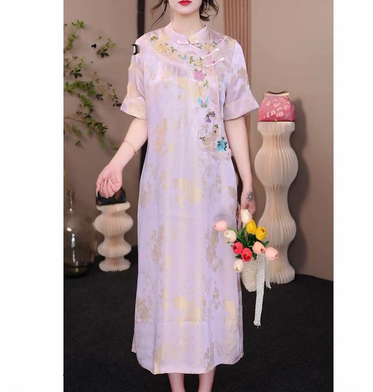 新中式香云纱老料旗袍连衣裙女2025夏季新款气质国风盘扣连衣裙|undefined