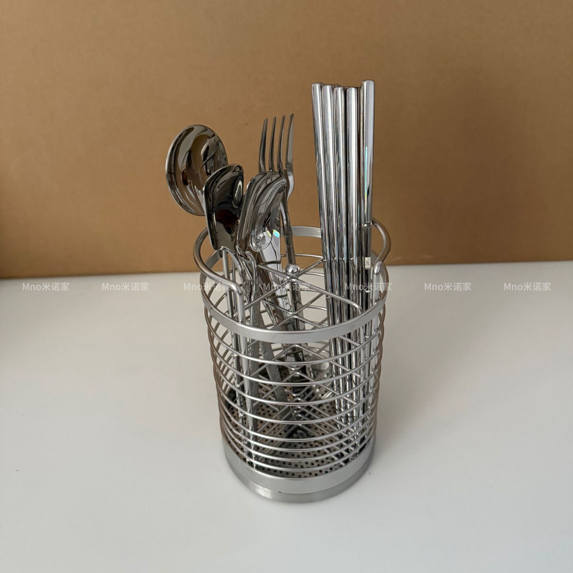 Mino's 304 Stainless Steel Chopstick Holder, Round Household Chopstick Container, Kitchen Countertop Utensil Holder for Knives, Forks, and Chopsticks with Drainage