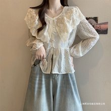 蕾丝娃娃领正肩雪纺衬衫女2025年春新款大码胖重工小衫超仙上衣