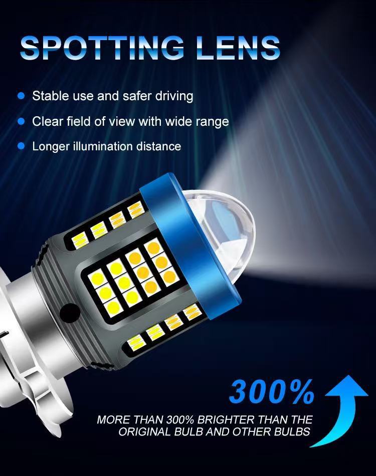 Cross-Border Exclusive Supply of New Led Motorcycle Headlights H4 Ba20D P15D White and Yellow Dual-Color Ultra-Bright Front Headlight Lens