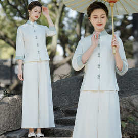 中式足浴酒店养生会所按摩技师服中医头疗工作服女旗袍唐装套装裤