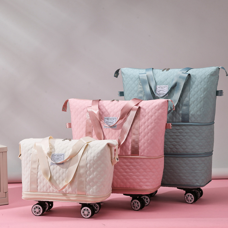 Universal wheel diamond grid travel lightweight luggage storage for delivery bag, dry wet separation, large capacity_voghion.com