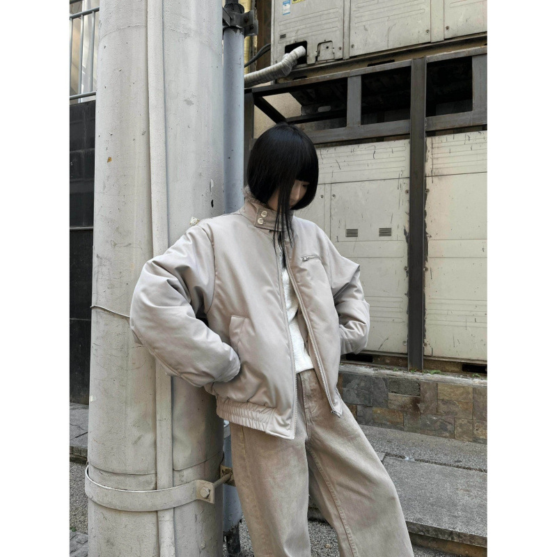 Winter fur collar Harrington cotton jacket, warm winter top, detachable bomber jacket, short jacket